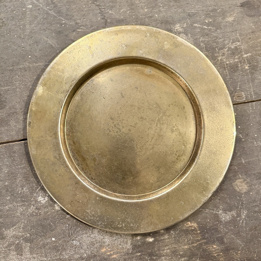 3/4 Antique Brass Church Collection Plate Patina Religious Tithe Tray